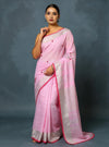 Indiehaat | Pure Linen Embroidered Saree Pink