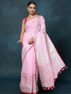 Indiehaat | Pure Linen Embroidered Saree Pink