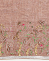 Indiehaat | Pure Linen Hand Embroidered Saree Brown