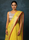 Indiehaat | Pure Linen Embroidered Saree Yellow