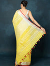 Indiehaat | Pure Linen Embroidered Saree Yellow
