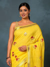 Indiehaat | Silk Linen Embroidery Saree Yellow