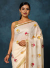 Indiehaat | Silk Linen Embroidery Saree White
