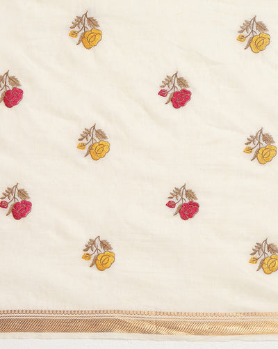 Indiehaat | Silk Linen Embroidery Saree White