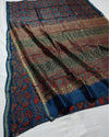 Indiehaat | Chanderi Silk Ajrakh Print Saree Blue