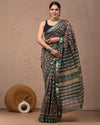 Indiehaat | Maheshwari Silk Saree Multi Color Bagru Handblock Printed with Running Blouse (Silk by Silk)