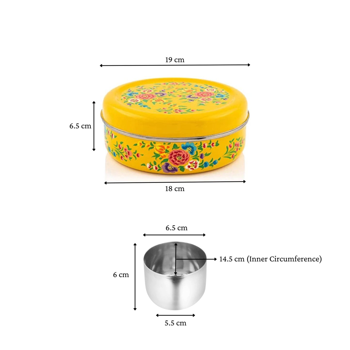 3584-Rajasthani Handpainted Stainless Steel Masala Box Yellow Colour
