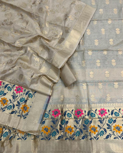 Indiehaat | Banarasi Cotton Brocade Suit Silver