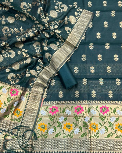 Indiehaat | Banarasi Cotton Brocade Suit Green