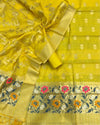 Indiehaat | Banarasi Cotton Brocade Suit Yellow