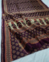 Indiehaat | Ajrakh Printed Chanderi Silk Saree Purple | Serenity in Silk