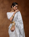 Indiehaat | Kafreen Silk Handloom Weaving White Saree