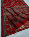 Indiehaat | Chanderi Silk Ajrakh Print Saree Red