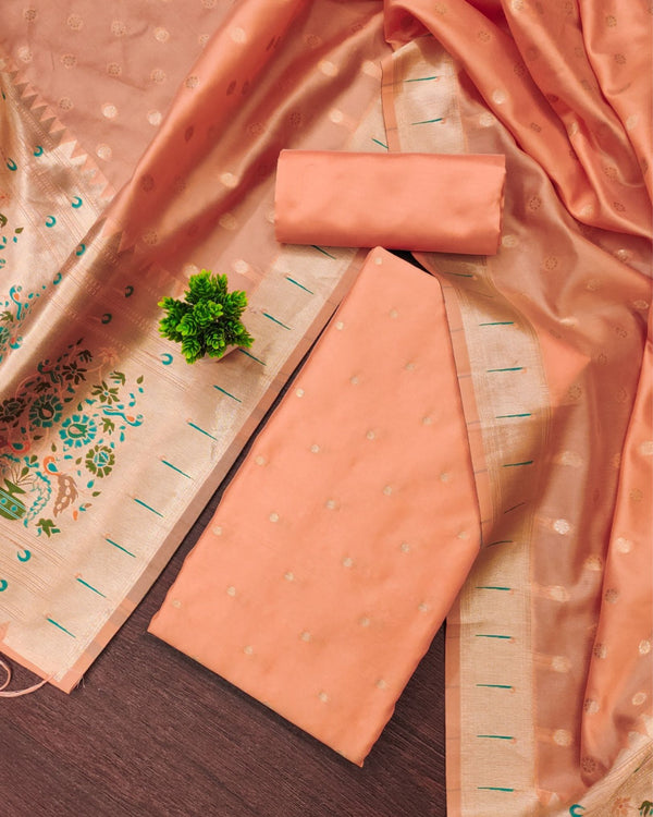Indiehaat | Banarasi Lichi Silk Peach Brocade Suit