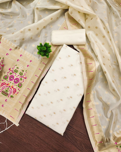 Indiehaat | Banarasi Lichi Silk White Brocade Suit