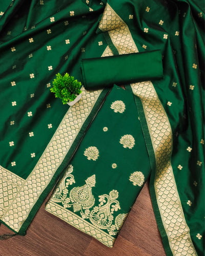 Indiehaat | Banarasi Brocade Lichi Silk Green Suit