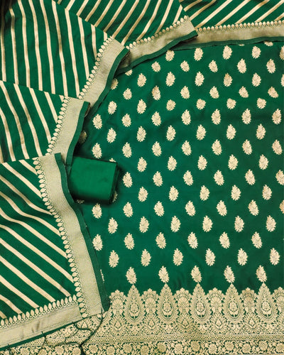 Indiehaat | Banarasi Lichi Silk Green Suit Brocade Weaving