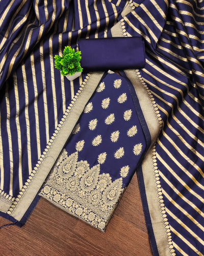 Indiehaat | Banarasi Lichi Silk Blue Suit Brocade Weaving