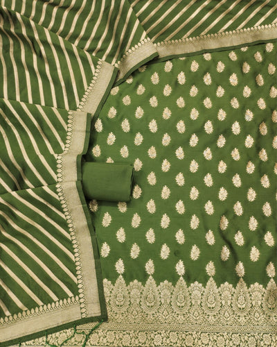 Indiehaat | Banarasi Lichi Silk Green Suit Brocade Weaving