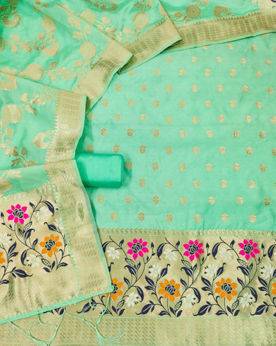 Indiehaat | Banarasi Lichi Silk Brocade Green Suit