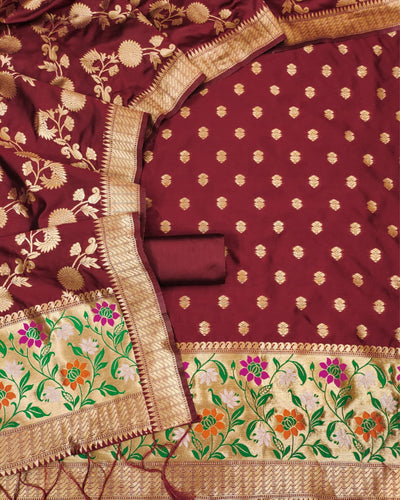 Indiehaat | Banarasi Lichi Silk Brocade Brown Suit