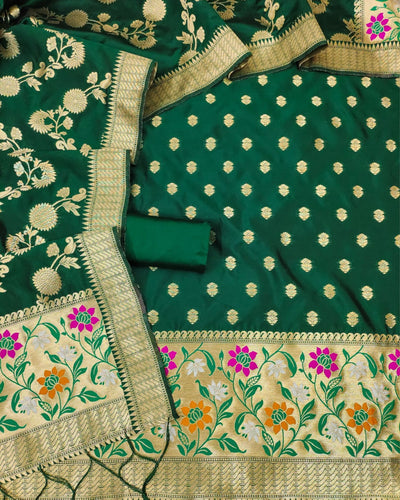 Indiehaat | Banarasi Lichi Silk Brocade Green Suit