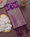 Indiehaat | Banarasi Lichi Silk Brocade Dupatta Purple