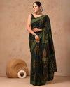 Indiehaat | Mulmul Cotton Saree Black Color Handblock Printed with Running Blouse