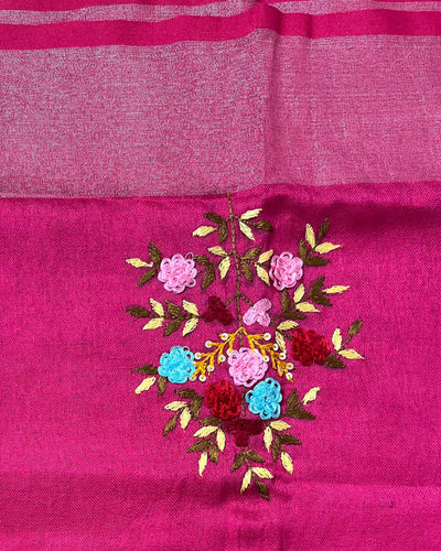 Oceanic Pure Linen Floral Embroidered Blue Saree