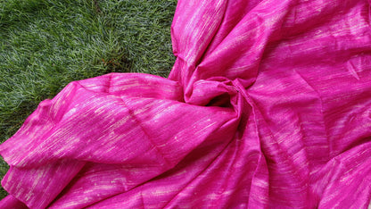 Silkmark Tussar Ethereal Blockprint Beige & Pink Saree