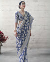 Indiehaat | Banarasi Silk Chikankari Weaving Blue Saree