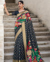 Indiehaat | Banarasi Brocade Silk Linen Black Saree