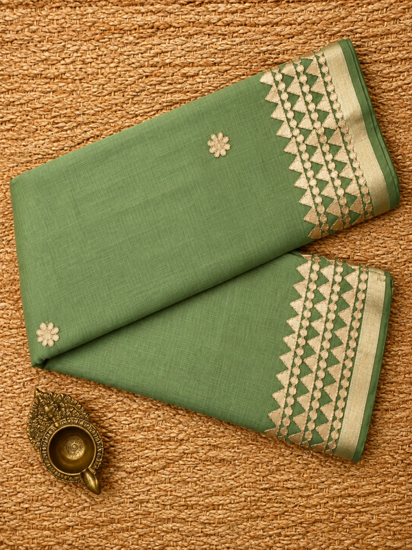 Indiehaat | Kota Doria Saree Gota Patti Buti Embroidery Green