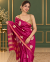 Silkmark Certified Moonga Tussar Silk Saree Purple Color Embroidered with Running Blouse-Indiehaat