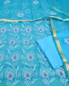 Indiehaat|Kota Doria Embroidered Blue Suits(Top+Bottom+Dupatta)