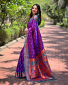 Indiehaat | Paithani Silk Violet Zari Weaving Saree