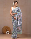 Indiehaat | Mulmul Cotton Saree Multi Color Handblock Printed with Running Blouse