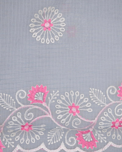 Indiehaat | Kota Doria Embroidered Gray Saree | Mesmerizing
