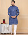 Indiehaat | Royal Reflection BlockPrinted Cotton Kurta Pyjama Dark Blue