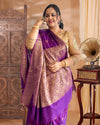 Indiehaat | Banarasi Silk Purple Saree Jaquard Weaving With Running Blouse