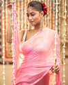 Indiehaat | Mul Cotton Plain Saree Pink with Tassel