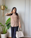 Indiehaat | Pure Cotton Peplum Top Brown Blockprinted