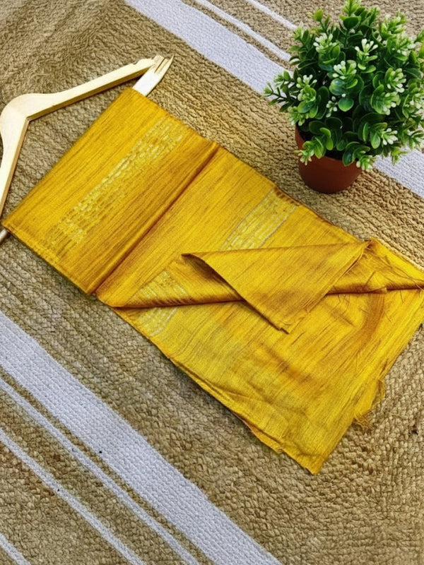 Silkmark Tussar Silk Handloom Yellow Saree with Blouse-Indiehaat