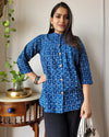 Indiehaat | Kanchi Cotton Peplum Tops Icy Blue BlockPrinted