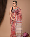 Indiehaat | Blockprinted Kota Doria Red Saree | Elegant