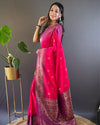 Indiehaat | Soft Silk Contrast Zari Woven Pink Saree