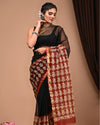 Indiehaat | Blockprinted Kota Doria Black Saree | Elegant