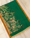 Indiehaat | Mangalagiri Silk Handpainted Green Dupatta