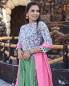 Indiehaat | Blockprinted Cotton Green & Pink Lehanga Choli Set