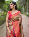 Indiehaat | Dharmavaram Silk Zari Woven Copper & Red Saree